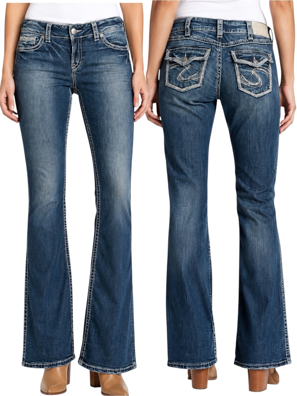 Silver Jeans Suki Flap 17” Bootcut Jeans Medium Wash Size 32